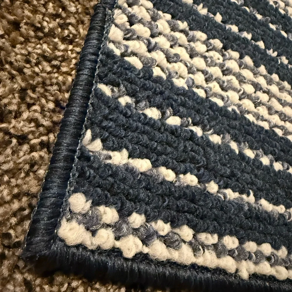 NEW. Area rug mat. Navy and white stripes